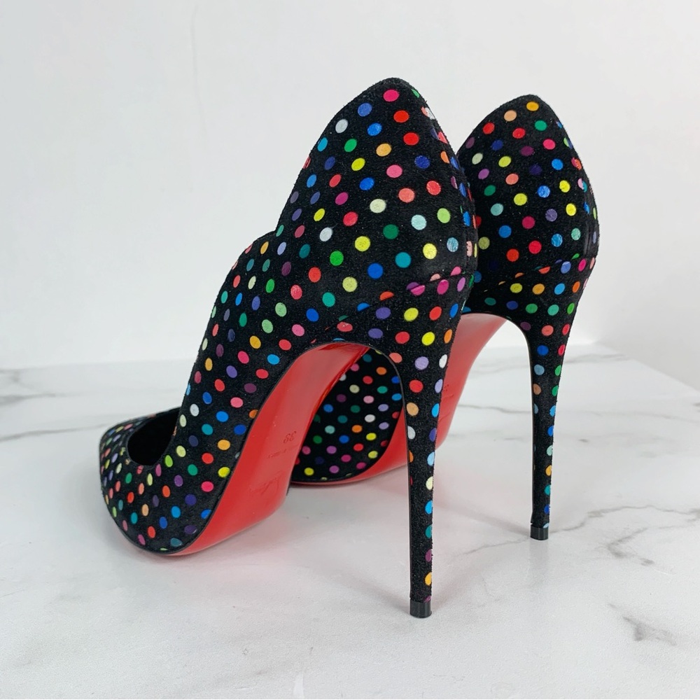 Christian Louboutin Hot Chick 100mm Suede Multi Polka Dot Scallop Pump Size 39 - Picture 7 of 16